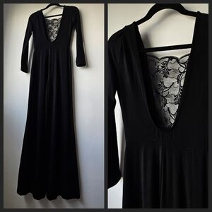 Nightcap Black Lace Inset Wide Leg Open Back Model Jumpsuit